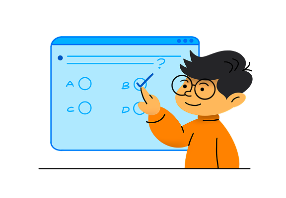 A student choosing an answer on a multiple-choice question card