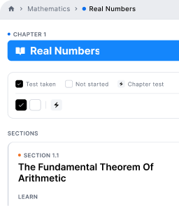 A chapter opened to its sections, with test progress shown per section