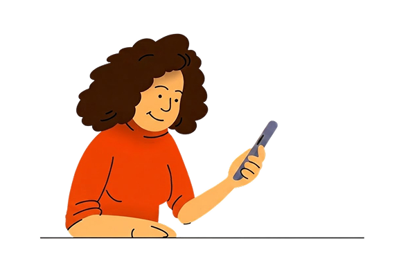 A parent smiling at her phone