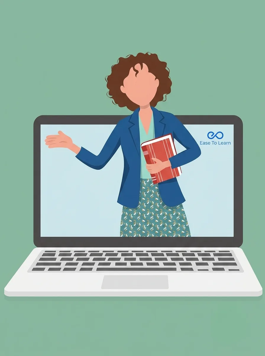 Illustration of a teacher presenting from a laptop screen